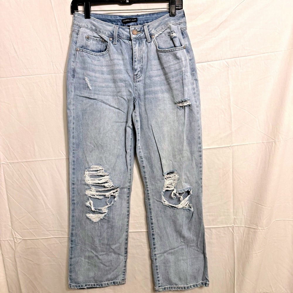 Sincerely Jules Straight Leg Jeans Womens 5/27 Light Wash Distressed SJ22706AG2